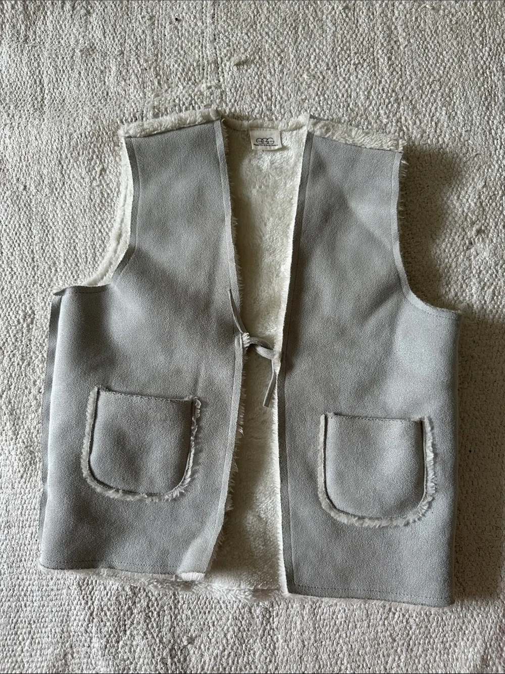 Egg by Susan Lazar Suede & Fur Shearling Vest in Light Gray and Ivory 3 years